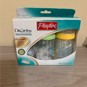 Vintage Playtex Drop In Baby Bottles Three 4 oz Yellow Green Blue New In Box